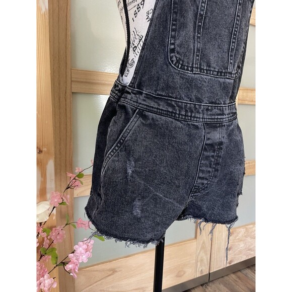Denim Co Shortalls Short Overalls Size 6 Distressed Black Jean Raw Edge Cutoffs - Picture 4 of 11